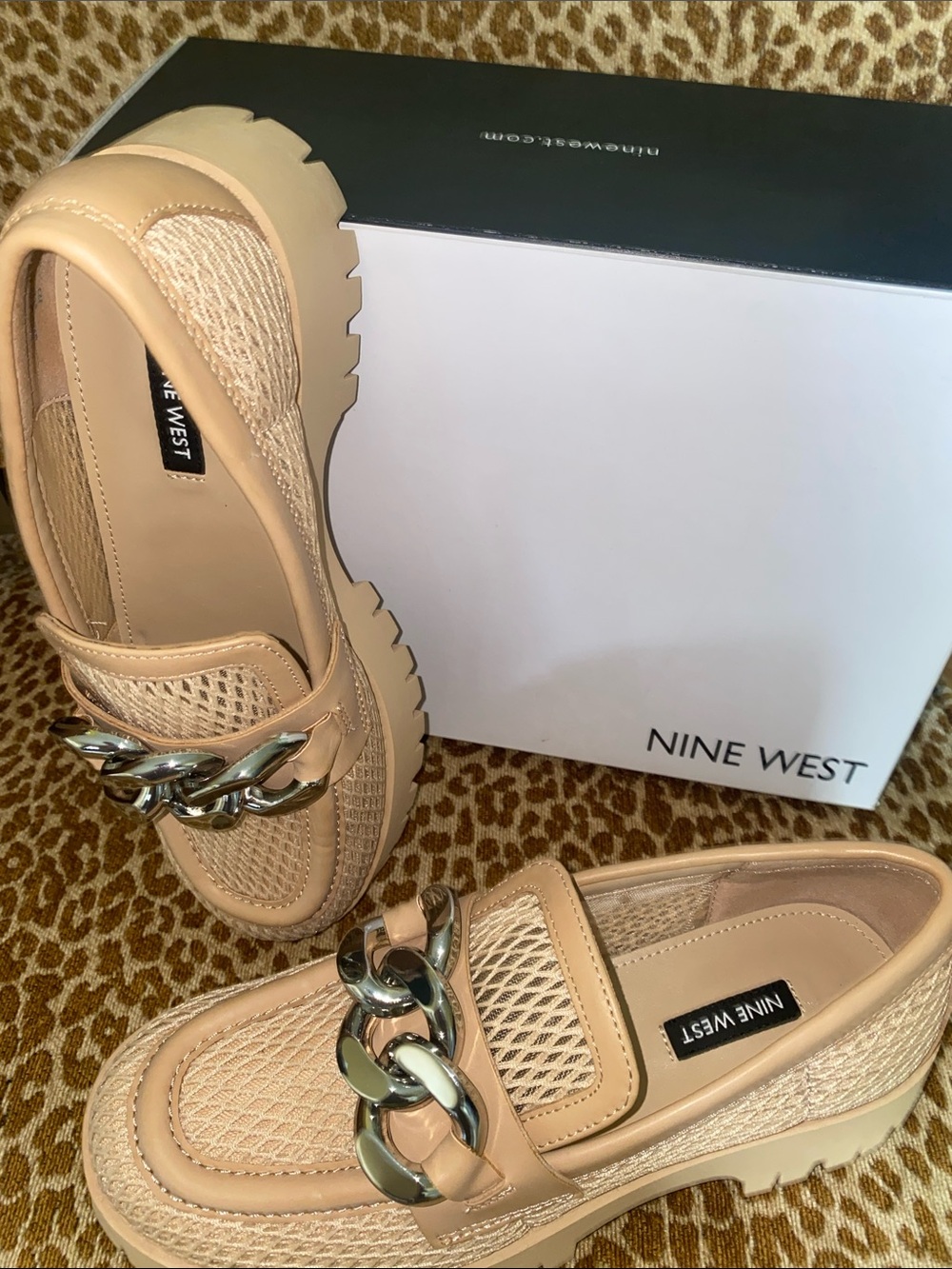Nine West Afer Mesh Lug Sole Loafer with Chain Detail